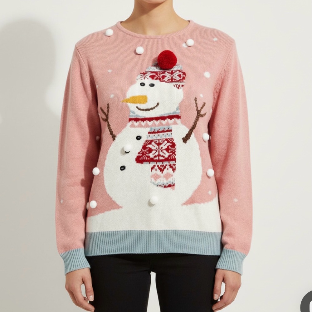 Christmas Sweater New with‎ tags Festive Pink Snowman Sweater